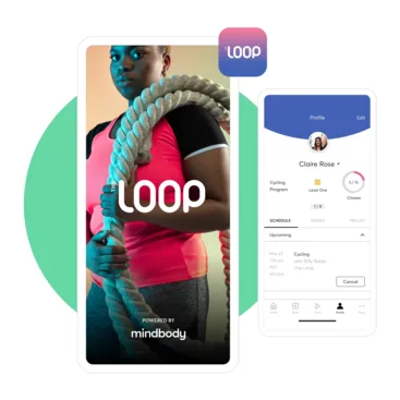 A collage showing a branded mobile app for a fitness business